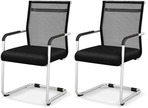 COSTWAY Lot de 2 Chaises de Salles de Réunion Empilables (2) | Chaises Visiteur Ergonomique, Chaises de Réception, Chaise d'Accueil pour Salle d'Attente, Bureau, Salle de Réunion