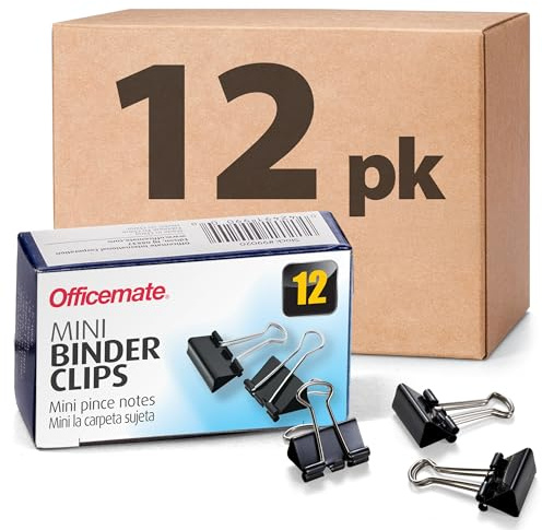 Officemate Mini Binder Clips, 144 Count (12 Boxes of 12 Clips), Heavy-Duty Metal Handles, Black Paper Fasteners for Office, School & Home Organization (99010)