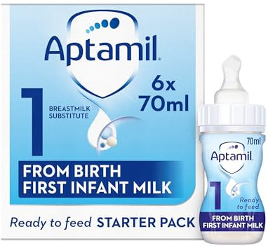 Aptamil 1 First Baby Milk Formula Starter Pack Ready to Use Liquid, from Birth, 6x70 ml