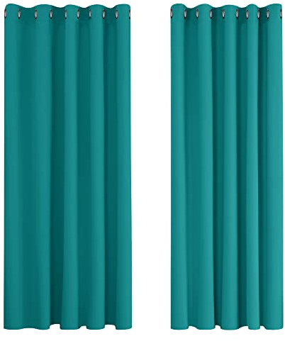 Deconovo Super Soft Curtain Panels Solid Thermal Insulated Eyelet Bedroom Blackout Curtains 66 x 72 Inch Turquoise 2 Panels