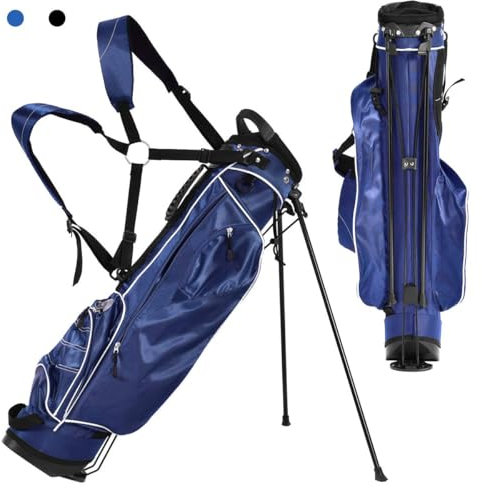 COSTWAY Golfbag, Golf Stand Bag mit Standfüßen, Regenhaube & 4-facher Unterteilung, tragbare Pencil Bag mit Kopfteil & Tragegurt, leichte Golftasche für Damen & Herren (Blau)