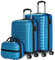 NEWTECK-Kofferset 3 Teilig Hartschale mit Kosmetikkoffer ABS, Mittlere Koffer (63cm) und Handgepäck Koffer (53cm), Langlebig, 4 Räder, Bequem und Leicht. Reisekoffer Set Schlösser Kombination (blau)