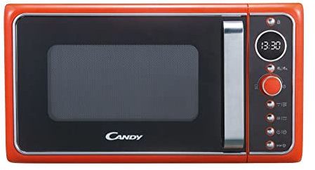 Candy DIVO G25CO Forno Microonde con Grill, 25 Litri, 900W, Funzione Crisp, Piatto rotante in vetro, Libera Installazione, 48.3x42.5x28.1 cm, Stile Vintage, Arancione