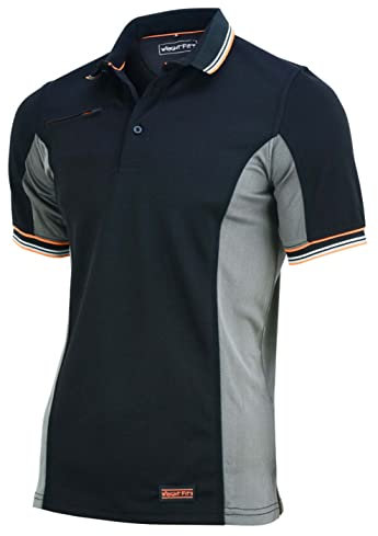 WrightFits Men’s Essentials 2-Tone Black & Grey Short-Sleeve Polo Shirts for Causal Workwear Clothing - Quick Dry, Breathable, Regular-Fit & Lightweight (M)