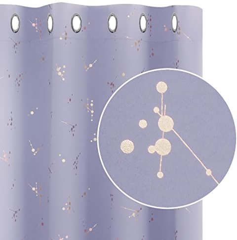 Deconovo Light Purple Eyelet Blackout Curtains, Thermal Insulated Gold Constellation Printed Curtains for Living Room, 66 x 90 Inch(Width x Length), 2 panels