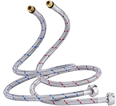 CREA Geschirmter Schlauch, Anschlussschläuche G 3/8 DN6, 70 cm lang, für Wasserhahn, Kompressionsgewinde, flexibler Wasserschlauch, 2 Stück (1 Paar)