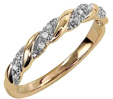Brilliant Expressions 10K Yellow Gold Diamond-Accent Twist Promise Ring, Anniversary Ring or Wedding Band for Women; Promise Rings for Her, Gold Rings for Women (I-J Color, I2 Clarity), Size 7.5