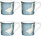 KitchenCraft China 'Goose' Fluted Printed Bird Mugs, Tea or Coffee Cups, Microwave & Dishwasher Safe, 300 ml - Blue-Grey (Set of 4)
