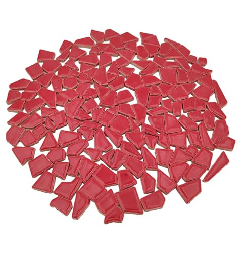 200g Ceramic Mosaic Tiles for Crafts,Irregular Stained Ceramic 0.2x0.8 Porcelain Mosaic Tiles for Home Decoration (Red)
