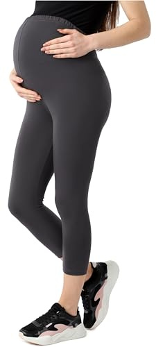 Be Mammy Legging Maternité 3/4 en Bio-Coton Femme BE20-284 (Graphite, XL)