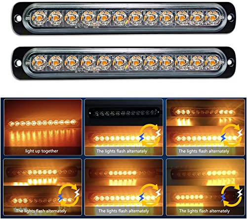 Willpower 2pz LED Lampada di Emergenza Strobo 12LED Ambra Lampeggiante Luci 12V 24V 18 Modalità Barra Luminosa IP67 per Camion Rimorchi Auto Camper Fuoristrada Trattori, Sicuro Faretti Fendinebbia