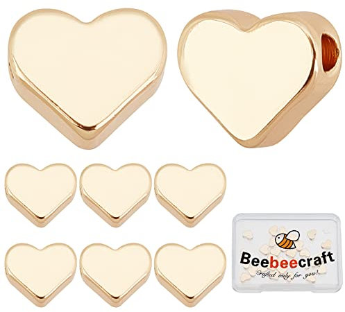 Beebeecraft 1 Box 30 Stück Herzform Zwischenperlen 18K Vergoldete Herz Zwischenperlen Kleines Loch Metall Lose Perlen Für Die Herstellung von Armbändern Und Halsketten (6 × 7 × 3mm)