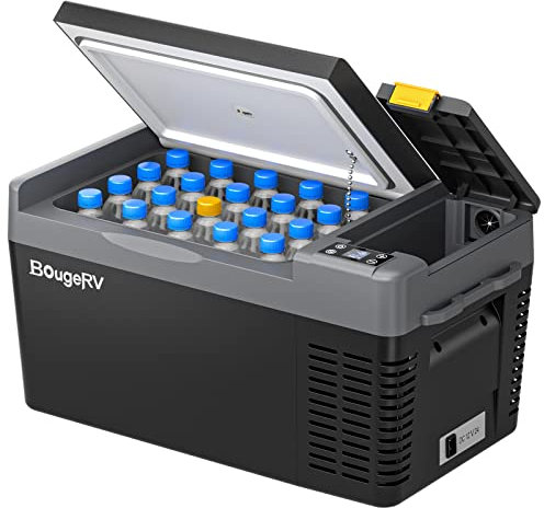 BougeRV CRPRO Frigo Portatile, 20 litri (-22 ℃ ~ 10 ℃), 12/24 V CC & 110-240 V CA, Frigorifero per Auto, Frigo a Compressore 12V, Frigorifero Portatile per Campeggio, Viaggi, Camion, Nero