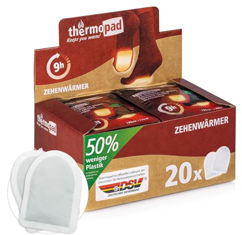 THERMOPAD Zehenwärmer – DAS ORIGINAL: 20 Paar Wärmepads für 9 Stunden Wärme I sofort einsatzbereite Fußwärmer I Extra Warmer Fusswärmer – ideal für Outdoor-Aktivitäten & Ski-Schuhe I Fuss-Wärmekissen