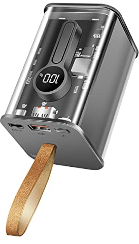 LogiLink Powerbank 20000 mAh with 7x Protection, 1x USB-C with PD (Power Delivery 3.0) & 1x USB-A with QC (Quick Charge 3.0), with Display, Transparent Design