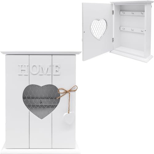 Maison Des Cadeaux White 6 Hook House Car Key Holder, Wooden Wall Mountable Cabinet Storage Box (US430)