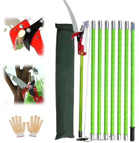 Pole Pruning Saw with Scissors,CEIEVER Tree Pole Pruner 8m Pole Pruner with Extension Pole Manual Branches Trimmer with Carry Bag and Gloves Tree Loppers Long Reach for Forestry,Lawn