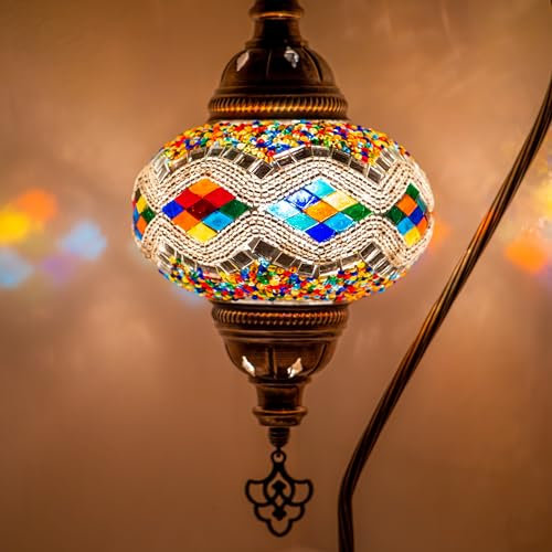 Orientalische Marokkanische Mosaik Tischampe Handgefertigte Dekorative Türkische Mosaiklampe (Bunt 3064)