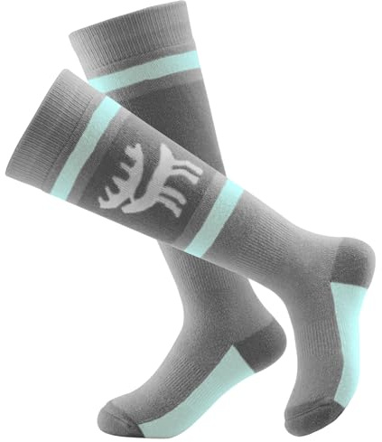 Qunature Chaussettes Haut Enfant Ski Épais Chaussettes Mollet Laine Thermique Neige Chaud Long Douce Fille Garçon 25-28 Anti-Choc Ergonomique Hiver Snowboard Patinage 1 Paire Gris