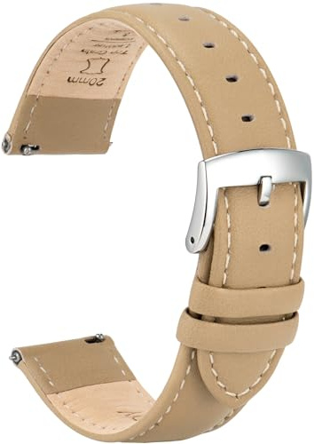 OTTOODY Elegantes Leder Uhrenarmbänder - 22mm, 21mm, 20mm, 18mm, 16mm Armband mit Schnellverschluss für Damen und Herren - Hochwertiger Ersatz für Uhr & Smartwatch - Silberne Schnalle