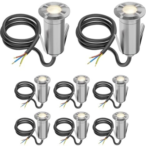 ledscom.de 8 Stück LED Bodeneinbauleuchte GLOX für außen, IP67, aluminium, rund, 35mm Ø, warmweiß, matt