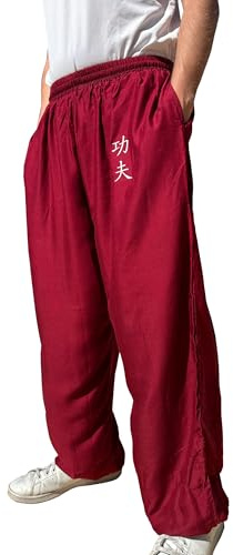 TAO MARTIAL Kung Fu byxor stil Tai Chi och Wing Chun byxor med lösa fickor i viskos, V3, Kung Fu Bordeaux, L (175-185cm)