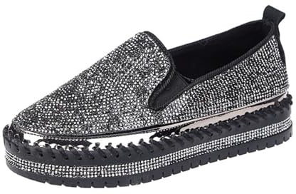 Agiyenna Baskets à Paillettes pour Femmes Mocassins Tendance Strass Chaussures de Marche en Plein Air Toile à Enfiler Chaussures de Randonnée Plates Décontractées Chaussures de Sport à Plateforme