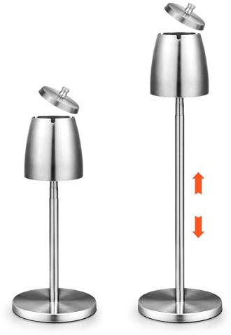 WIYETY Einstellbarer Standaschenbecher Edelstahl Standaschenbecher: Draußen Standaschenbecher Höhe Ausziehbar 34-68 cm Groß, Einstellbarer Standaschenbecher mit Deckel & Rutschfestem Boden, Silber