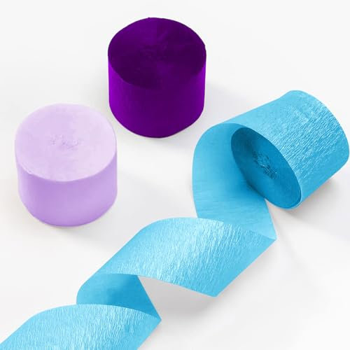 ZOOYOO Crepe Paper Streamers 6 Rolls 486ft,Purple Light Purple and Blue Party Streamers Backdrop for Birthday Wedding Bridal Baby Shower Party Decorations