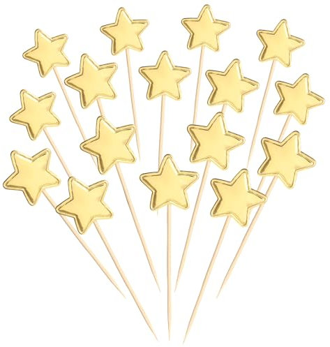 BOHUIZ 50 Stück Star Cupcake Toppers, Muffin Dekoration Glitzern PU Tortendeko, Gold Stern Kuchen Deko für Geburtstag, Hochzeit, Baby Dusche, Verlobung, Weihnachten, Party Kuchen Dekorationen (Gold)