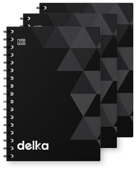 delka A5 Wirebound Notebooks, Ruled Pages, Durable Spiral Binding, Premium Quality Paper for School, Office, and Note-Taking Versatile (Black, Pack of 3)