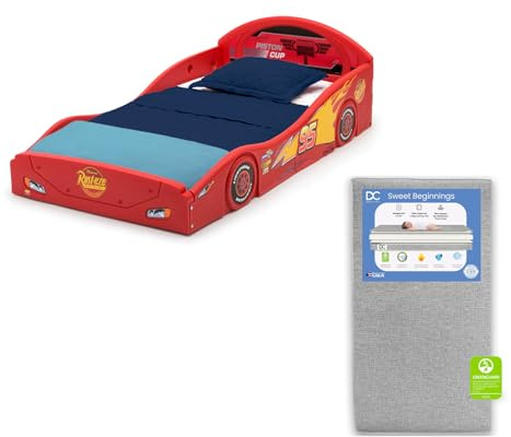Delta Children Disney Pixar Cars Lightning McQueen Race Car Toddler Bed Sweet Beginnings Dual Sided Crib Mattress