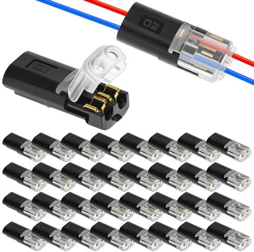 QWORK® 30Pcs 2 Pin Push Fit Wire Connectors for 18-22AWG LED Strip Light Extension Cable - Quick Solderless Peel-Free Cable Connectors