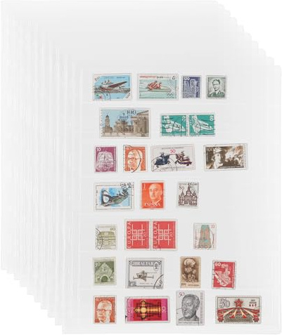 10 ark frimärkssamlarinsatser, 140 fickor klara frimärksalbumsidor 199 x 34 mm rutnät, dubbelsidig 9 hål standardstämpelsamling, pärmhylsor för samlare IS02D710