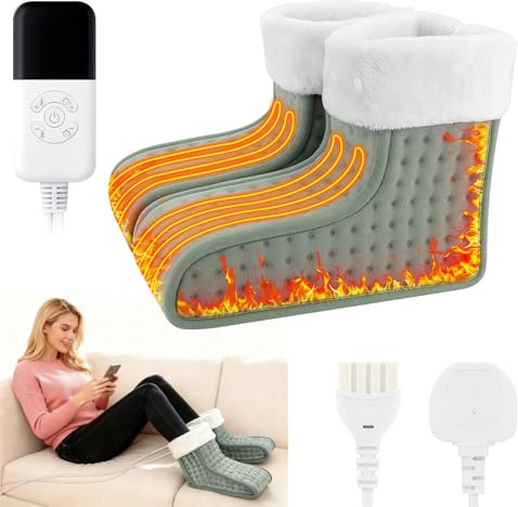 Jellybibo Electric Foot Warmer for Men and Women, Split Design Heated Feet Warmer with Fast Heating, 30°C - 70°C Range, Up to 90 Mins Timer, Machine Washable Inner Liner for Home Office Use (Gray)