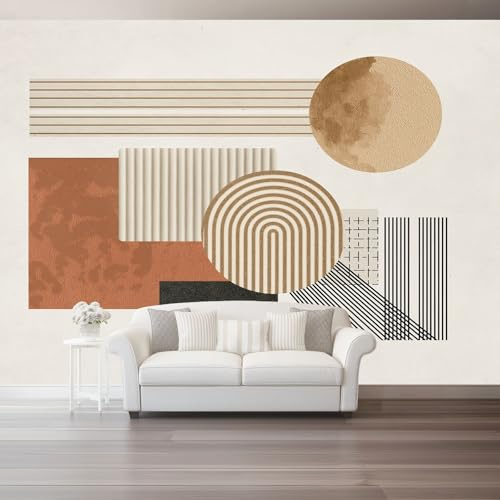 Carta Da Parati 300 x 210 cm Sfondo Fotografica Grande Poster Bohémien Geometrico Cerchi Strutturato Murale, Ristorante Soggiorno Tv Parete Camera Letto Decorazione Della Parete Murali, Marrone