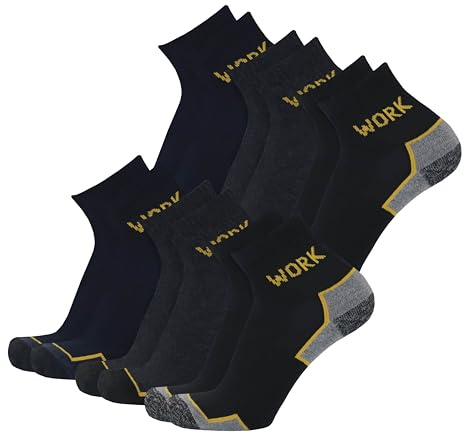 Loemy 6 Paia calze da lavoro uomo quarter reinforced, Calzini uomo corti, calze donna per trekking e scarpe antinfortunistiche, Calzini WORK Socks 43-46