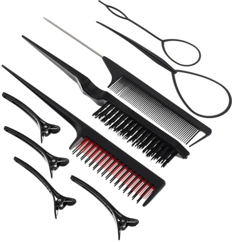 Generic Juego de Peines Cabello 9 Piezas Negro Herramientas Profesionales para Peinar Peine de Cardado Set Compacto para Peluquería y Viaje