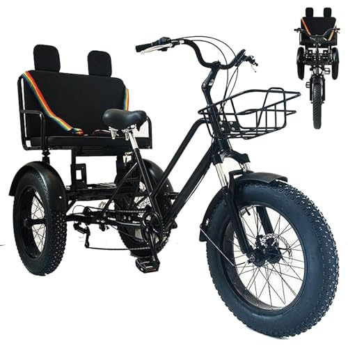 GCLCPAEN Three Wheel Bikes For Adults,With Passenger Seat,20-Inch Tire,Cruise Bicycles,Adjustable Seat,Height 170-185cm,Carbon Steel Frame,Outdoor Cycling,Holiday Picnics