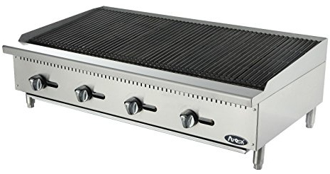 Atosa ATCB Natural Gas Commercial Lava Rock Charbroiler, 48 with (4) Burners, Iron Grill, Lava-Rock Grate, and Stainless Steel Radiant Plate for Efficient Cooking Surface (ATCB-48-NG)