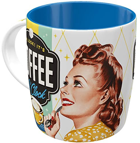 Nostalgic-Art Taza de café Retro Coffee O' Clock – Idea de Regalo para los Amantes del café, cerámica, Divertido diseño Vintage con Frase