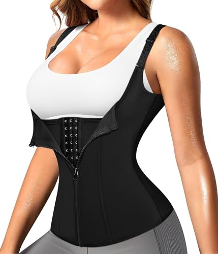 Nebility Women Waist Trainer Corset Zipper Vest Body Shaper Cincher Tank Top with Adjustable Straps (L, Black)