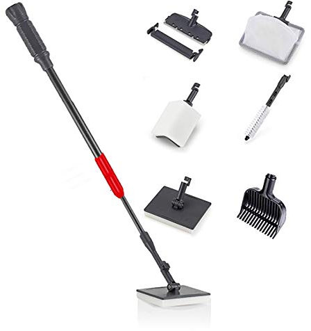 capetsma 6-in-1 Aquarium-Reinigungsset, Aquarium-Reinigungsset, inklusive Algenschaber, Schwamm-Pad, Fischnetz, Kiesrechen und Reinigungsbürste, kann mit dem Teleskopgriff eine Tiefe von 81,3 cm