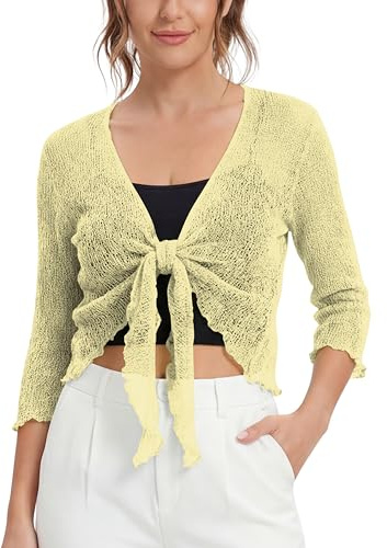 Love My Fashions® Women’s Fish Net Knitted Tie Up Bolero Shrug Top Ladies 3/4 Sleeve One Size Fits All