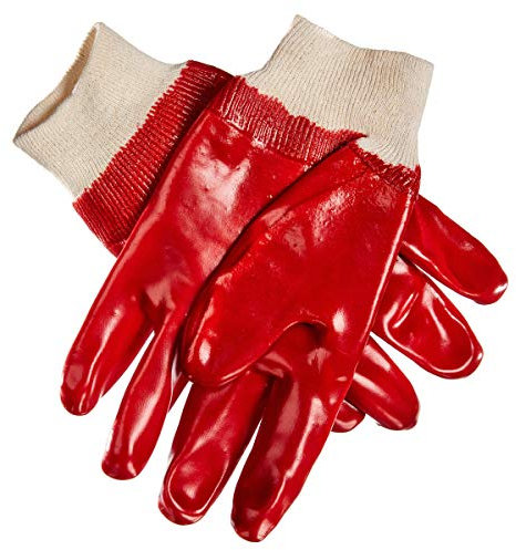 Amtech N2401 PVC Work Gloves Large (Size 9), Heavy Duty and Certified Quality for Liquid and Oil Handling, Red