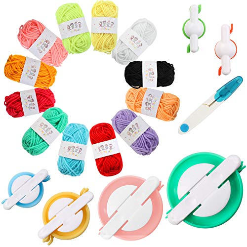 Lekeeu Pompom Makers,6 Größen Pompon-Gerät+12 Farben Wolle+1PCS Schere
