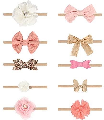 DRESHOW 10 Stück Baby Haarband Baby Stirnbänder Baby Mädchen Nylon Stirnband Neugeborene Kleinkinder Haarbänder und Bögen Kinder Haarschmuck