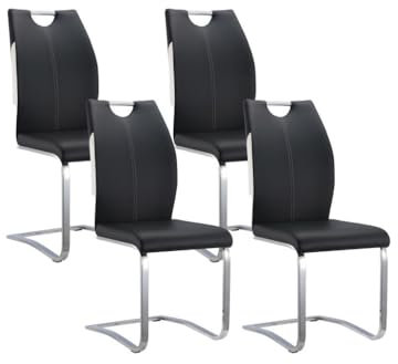 Vente-unique - Lot de 4 Chaises Winch - Simili Noir & Blanc - Pieds en métal chromé - Salle à Manger