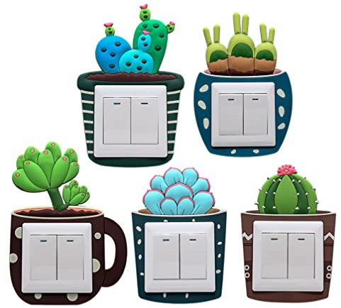 VICASKY Lichtschalter Sticker Aufkleber 5 Stücke Cartoon Aufkleber Kaktusform Leuchtknopfabdeckung Glühen in Dunklen Leichte Wandtattoo für Home (Zufallsmuster) Lichtschalter Schutz Sticker