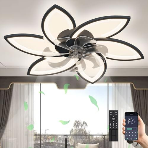 Ventilateur De Plafond LED Avec Lumière, Lustre 66W Dimmable, Réversible Silencieux, Pour Salon Chambre Salle à Manger - Schwarz, 6 Köpfe 78x15cm